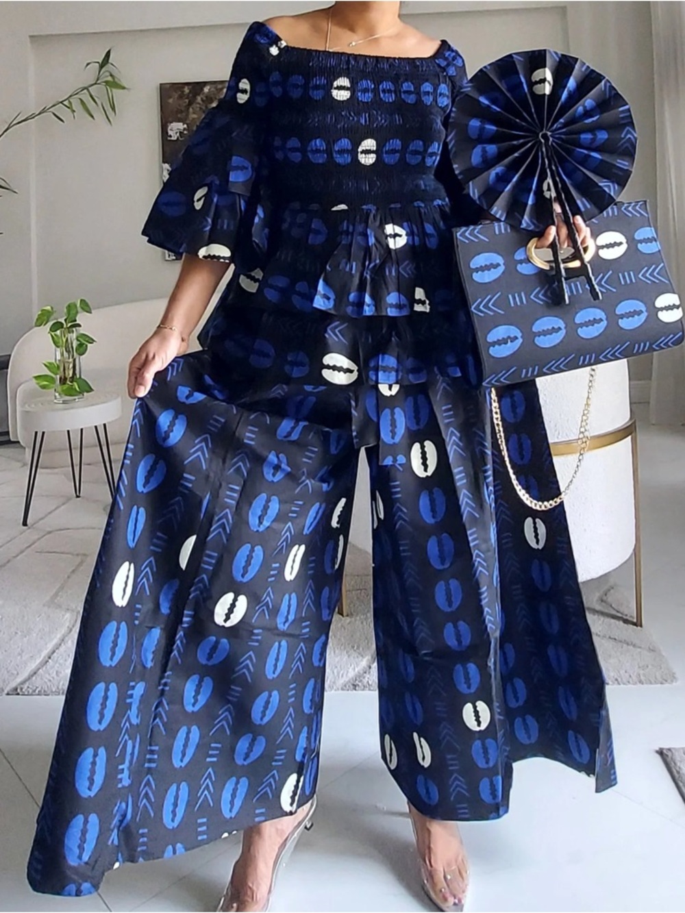 5-Piece African Ankara Pant Set – Bold Blue Elegance